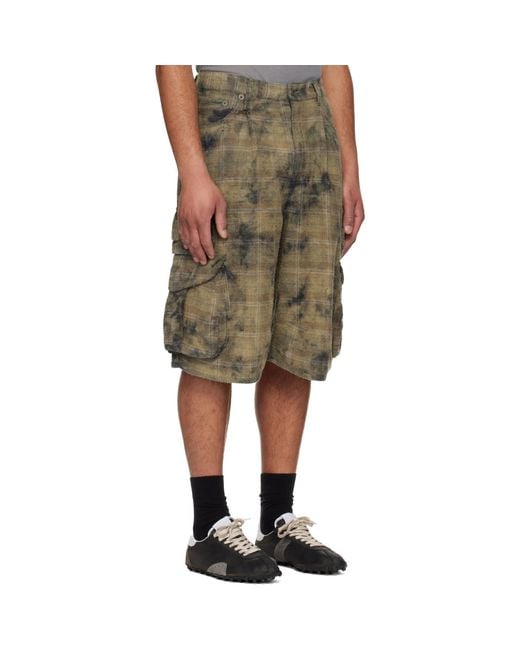 R13 Green Khaki Bermuda Cargo Shorts for men