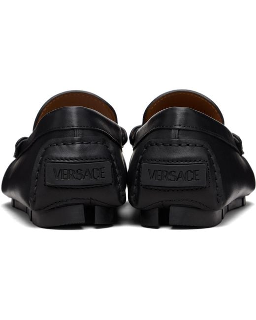 Versace Black 'La Medusa' Leather Driver Loafers for men