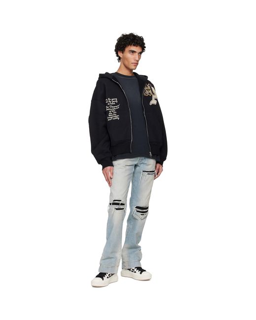 Amiri Black Varsity Patch Oversized Zip Hoodie for men