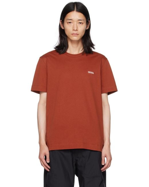 Zegna Red Embroidered T-shirt for men