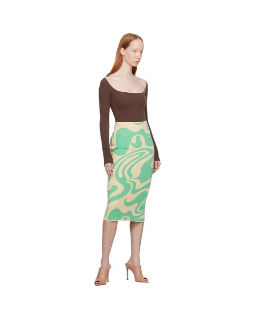 Sportmax Green & Beige Sax Midi Skirt