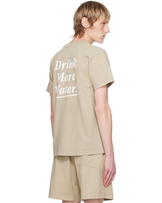 Sporty & Rich Natural Taupe 'Drink More Water' T-Shirt for men