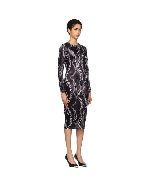 Versace Jeans Couture Black Chain Couture Velvet Midi Dress