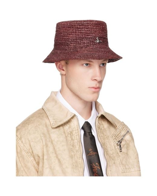 Vivienne Westwood Brown Raffia Bucket Hat for men