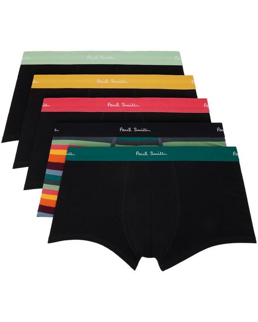 Paul Smith Black Five-pack Multicolor Artist Stripe Boxer Briefs for men