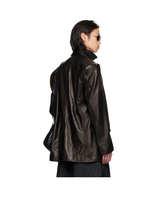 Lu'u Dan Black Oversized Tailored Leather Suit Jacket for men