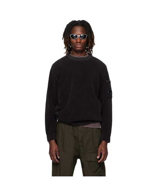 C P Company Black Cotton Chenille Lens Sweater for men