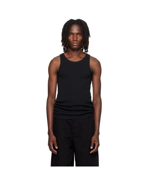 Lemaire Black Ribbed Jersey Tank Top for men