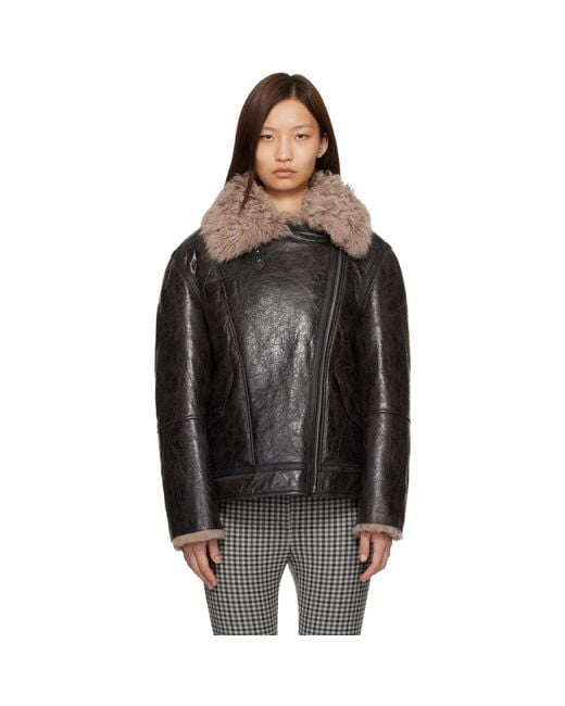 Acne Black Leather Shearling Jacket