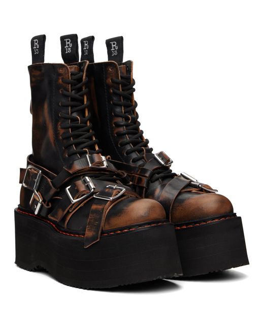R13 Black Strapped Double Stack Boots