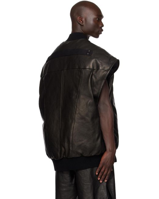 Rick Owens Black Jumbo Flight Down Leather Vest for men