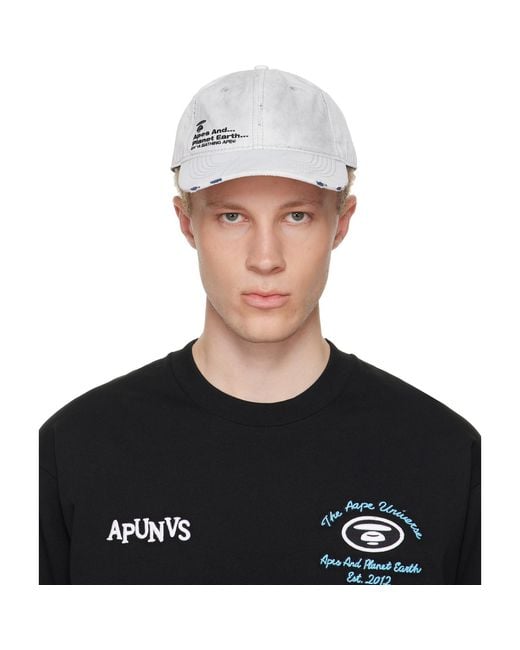 Aape By A Bathing Ape Black Off- Distressed Logo Cap for men