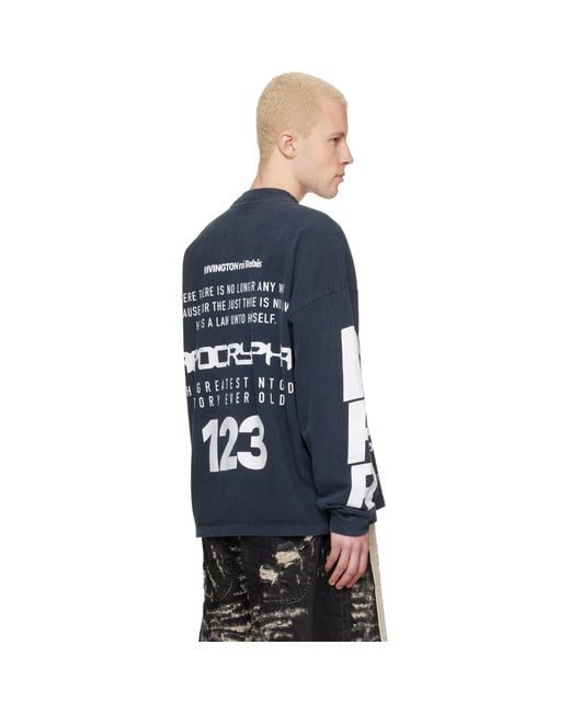 RIVINGTON roi Rebis Blue 'The Anti-Body' Vintage Long Sleeve T-Shirt for men