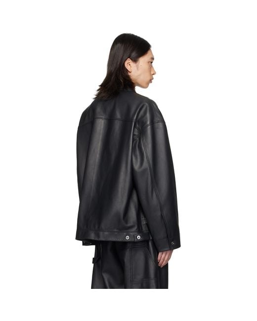 Bottega Veneta Black Spread Collar Leather Jacket for men