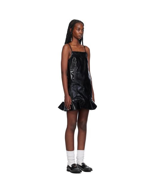 Ganni Black Future Coated Faux-Leather Minidress