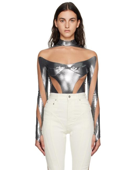 Mugler Black Silver Illusion Bodysuit