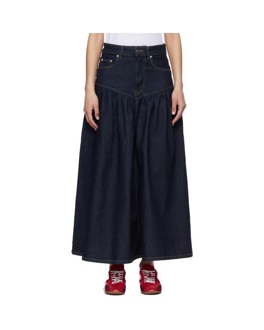 Ganni Blue Stretch Denim Midi Skirt