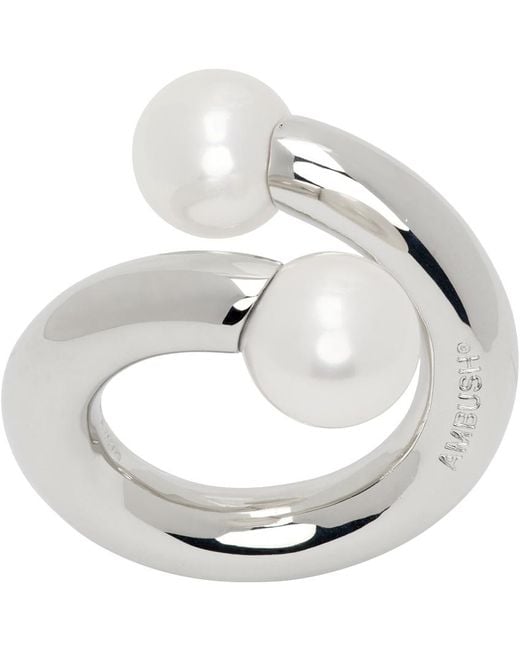Ambush Metallic Silver Pearl Barbell Ring for men