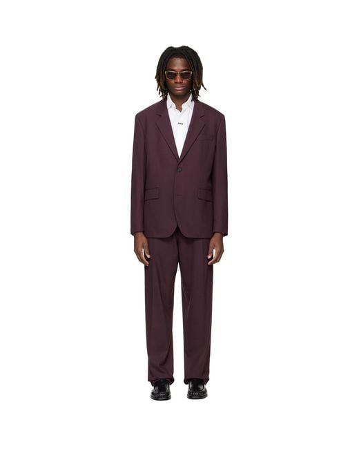 HUGO Black Burgundy Two-Piece Modern-Fit Stretch Twill Suit for men