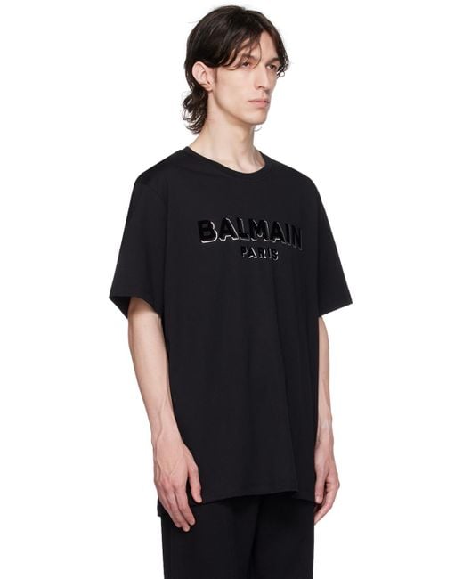 T-shirt noir à logo floqué Balmain pour homme en coloris Black
