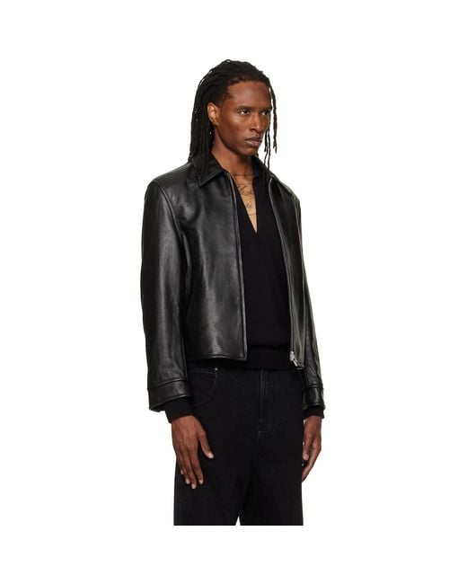 TONYWACK Black Buckle Zip Leather Jacket for men