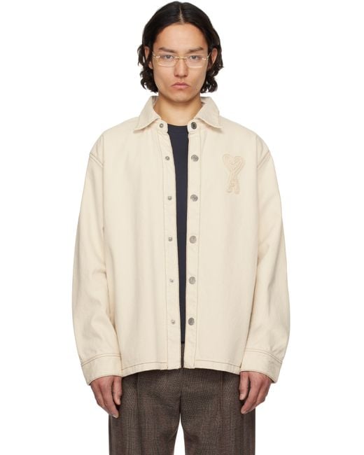AMI Natural Off- Cotton Ami De Coeur Denim Overshirt for men