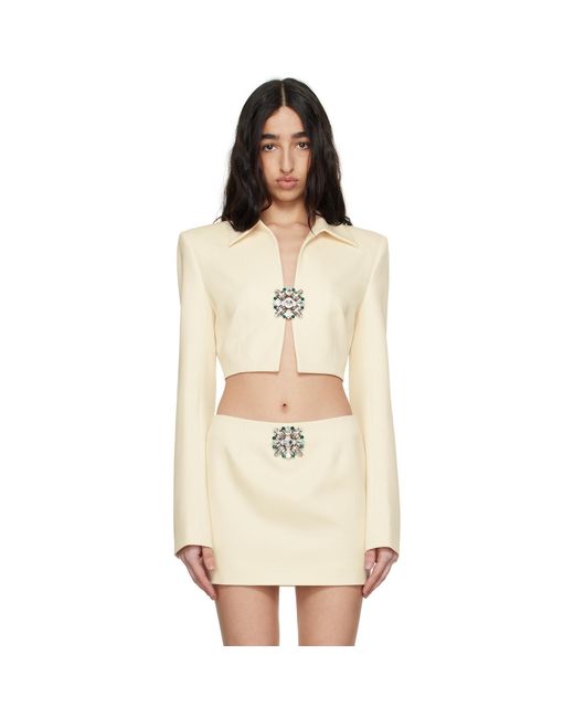 Area Natural Off- Crystal Brooch Cropped Jacket
