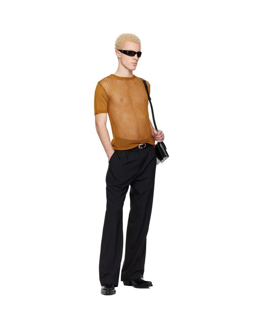 Ernest W. Baker Black Tan Open Knit Viscose T-Shirt for men