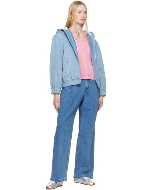 Maison Kitsuné Blue Zipped Hooded Denim Jacket