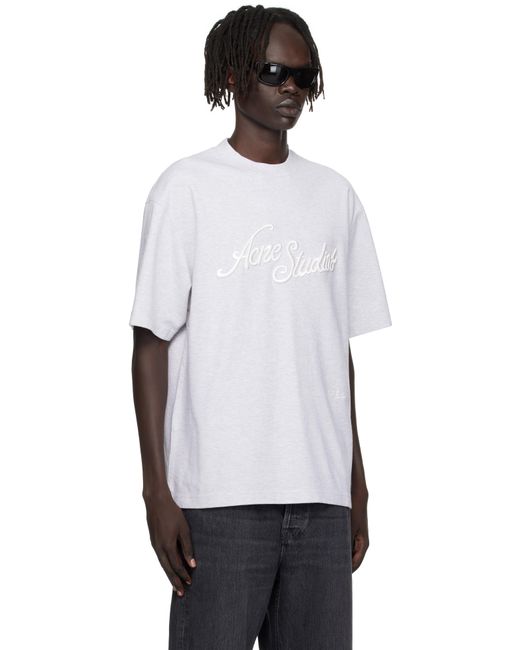 メンズ Acne グレー ロゴ Tシャツ White
