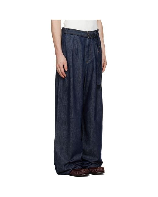 Dries Van Noten Blue Belted Pleat Jeans for men