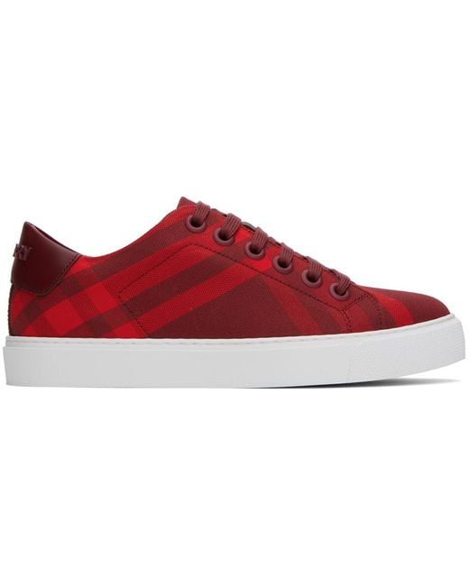 Burberry Red Albridge Check Low-top Sneakers