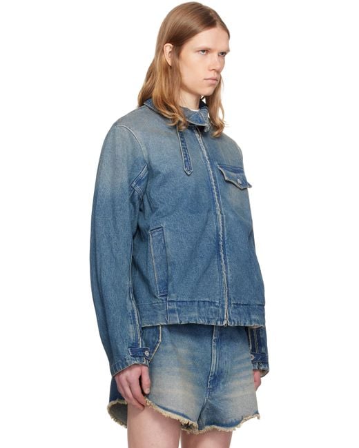 Random Identities Blue Washed Zipped Denim Jacket for men