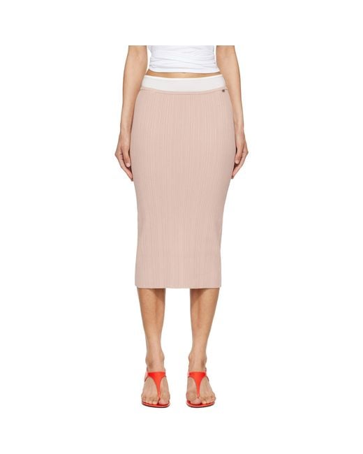DIESEL Pink Ribbed Knit Contrast Waistband Midi Skirt