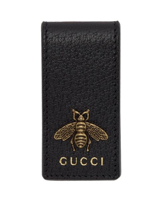 Gucci Black Bee Motif Money Clip Wallet for men