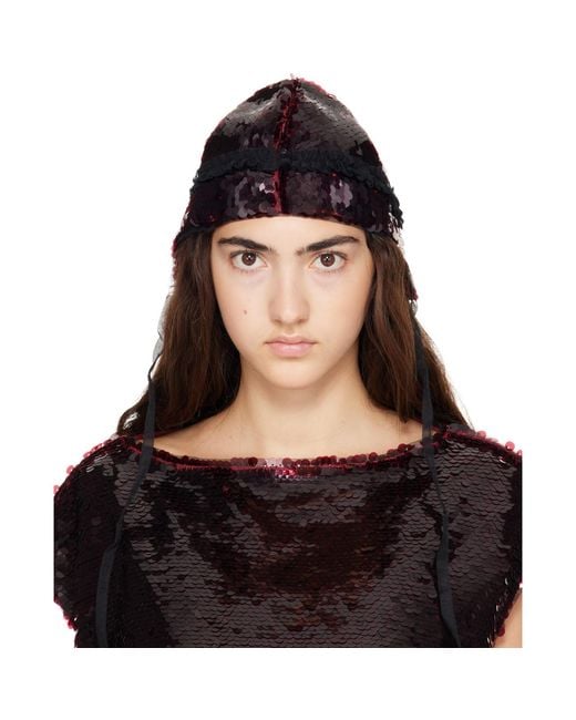 Simone Rocha Black Burgundy Sequin Bonnet