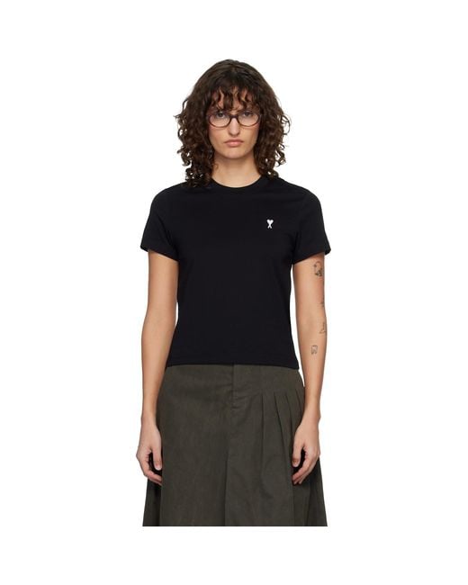 AMI Black Ami De Coeur Cropped T-Shirt