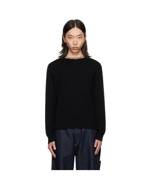 Burberry Black Check Trim Wool Sweater for men