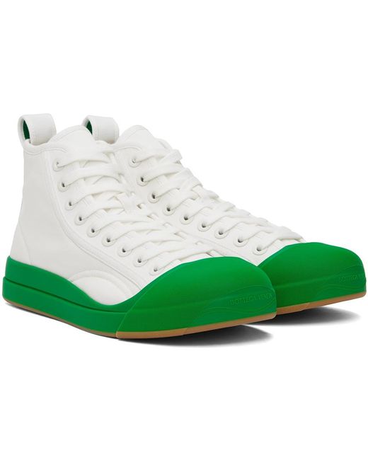 Bottega Veneta White & Green Vulcan Sneakers