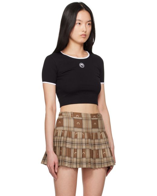 MARINE SERRE ブラック Moon ロゴ ジャージ クロップド Tシャツ Black