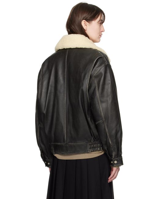 DUNST Black Aviator Leather Bomber Jacket