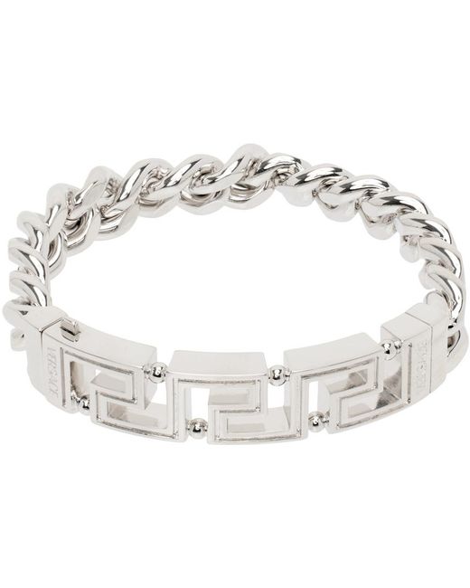 Versace White Silver Greca Chain Bracelet for men