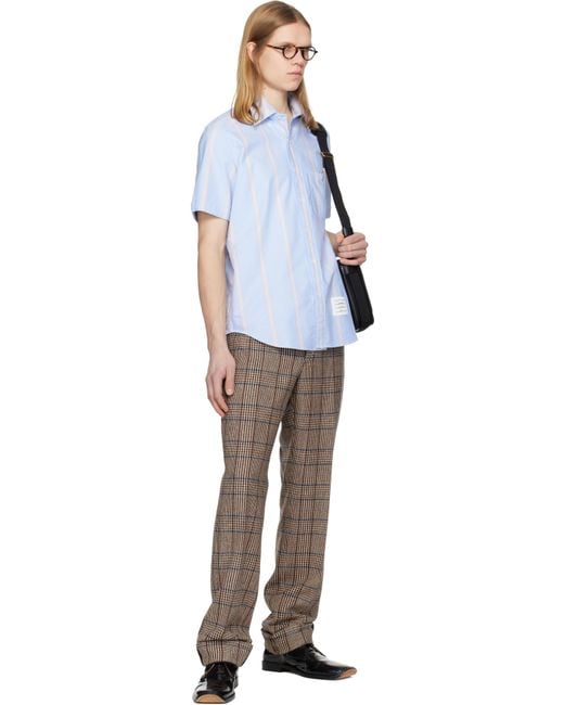 Thom Browne Blue Thom E Straight Fit School Stripe Short Sleeve Shirt for men