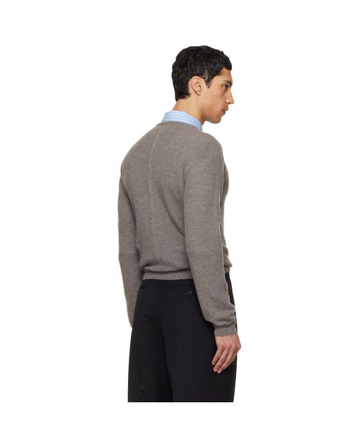 TONYWACK Black Taupe Superfine Wool Commando V-Neck Knit Sweater for men