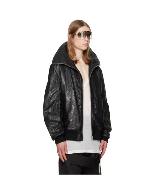 Rick Owens Black Tower Dracuflight Leather Jacket for men