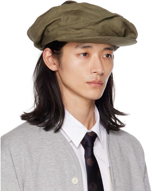 Yohji Yamamoto Gray Khaki Deformed Clochet Flat Cap for men