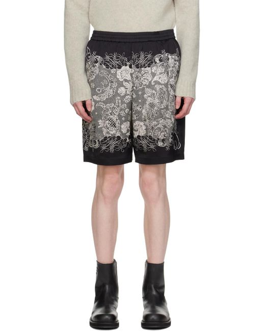 Acne Black & Off-white Printed Shorts for men