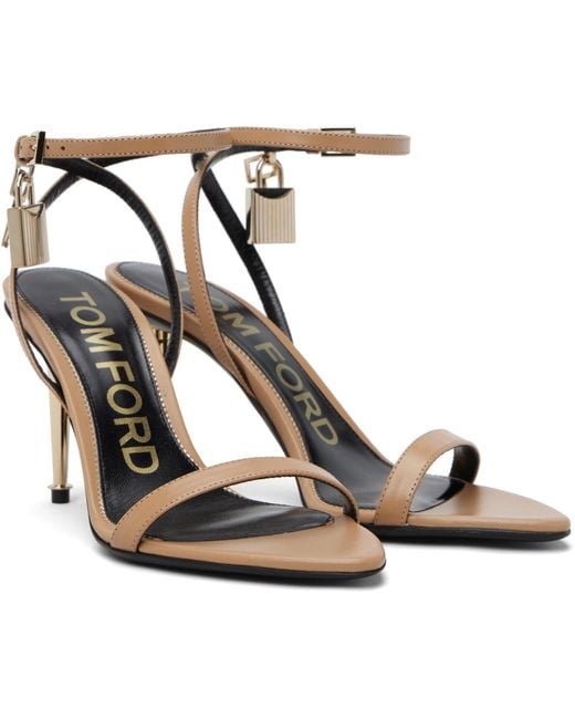 Tom Ford Black Shiny Padlock Pointy Naked Heeled Sandals