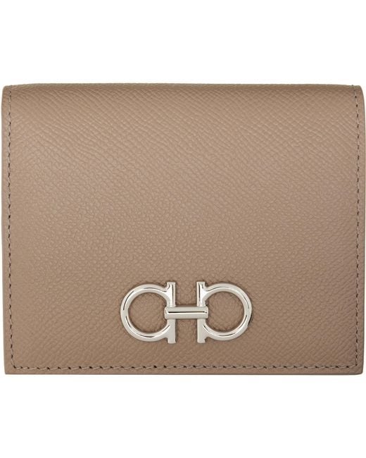 Ferragamo Brown Taupe Gancini Credit Card Holder