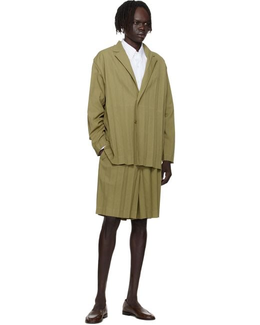 Homme Plissé Issey Miyake Green Khaki Edge Ensemble Blazer for men